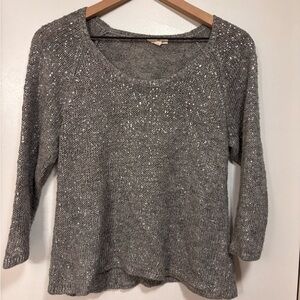 Eileen Fisher Silver-Gray Sparkle Scoop Neck Sweater